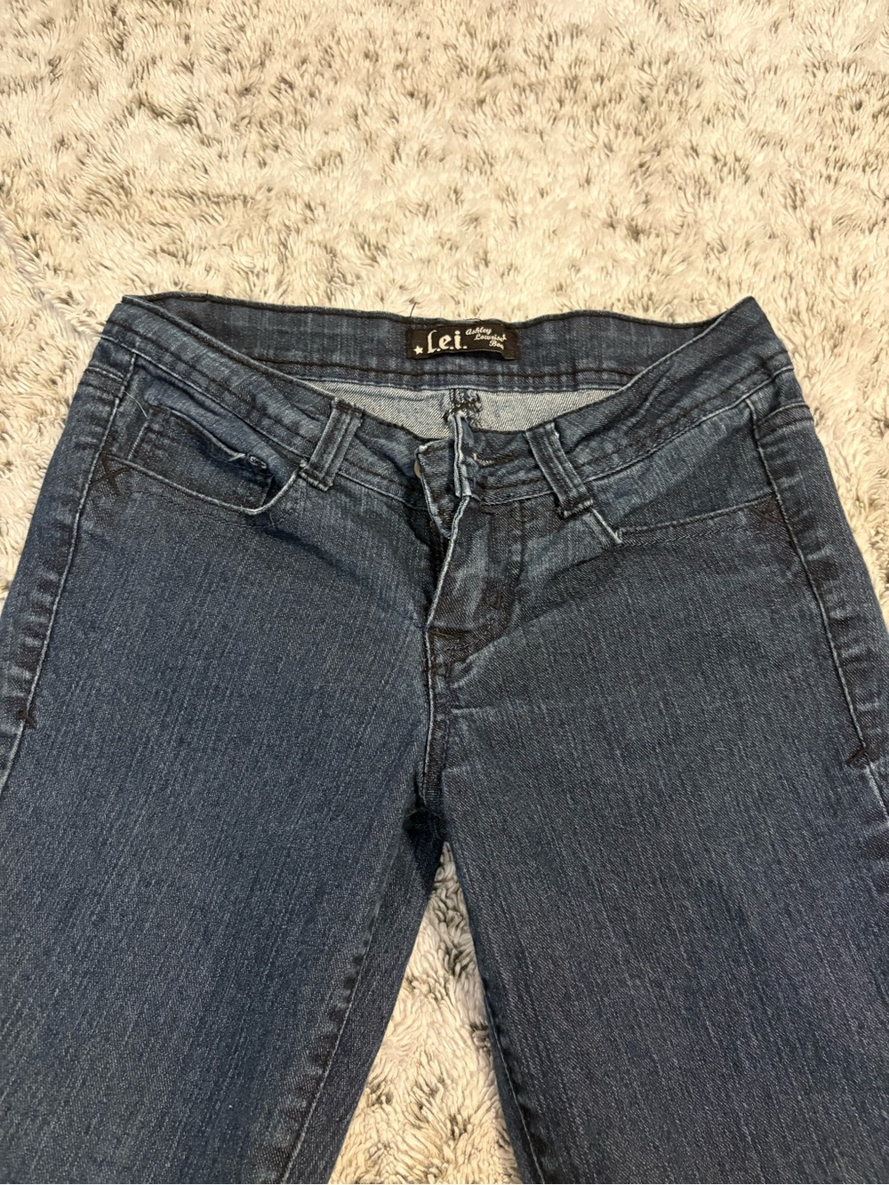 lei Women's Dark Wash Low Rise Flare Jean